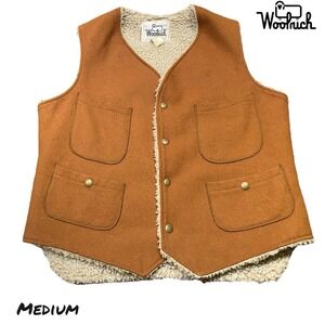 VTG Woolrich Wool Sherpa Lined Vest Brown Hunting Outdoor Warm MEDIUM USA Made